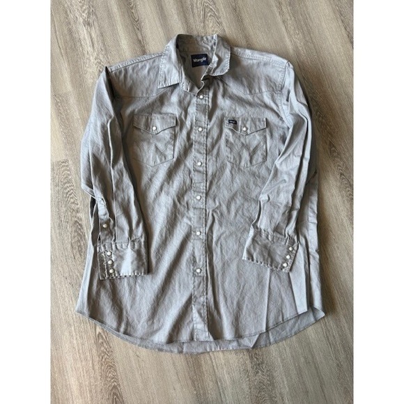 Wrangler 2XLT Gray Western Shirt Tall Long Sleeve Pearl Snap Cowboy Workwear - Picture 1 of 15